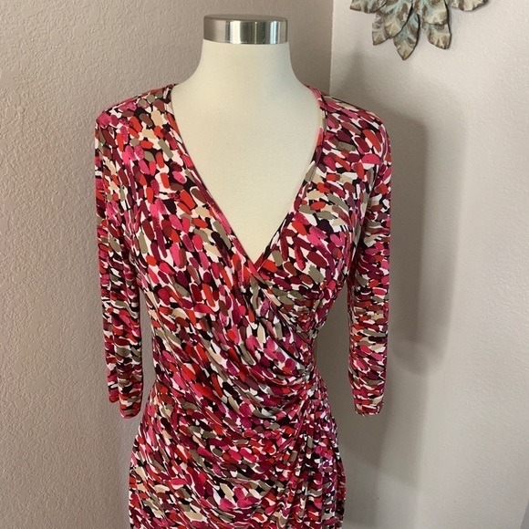 Laundry By Design Faux Wrap Colorful Print Dress - Picture 3 of 11